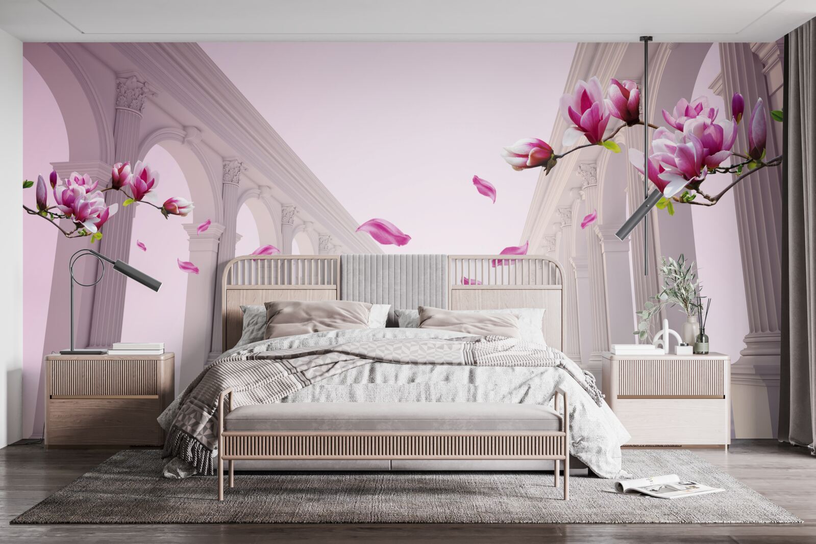 Fototapet magnoliile formează un tunel fără sfârșit, înflorind cu splendoare