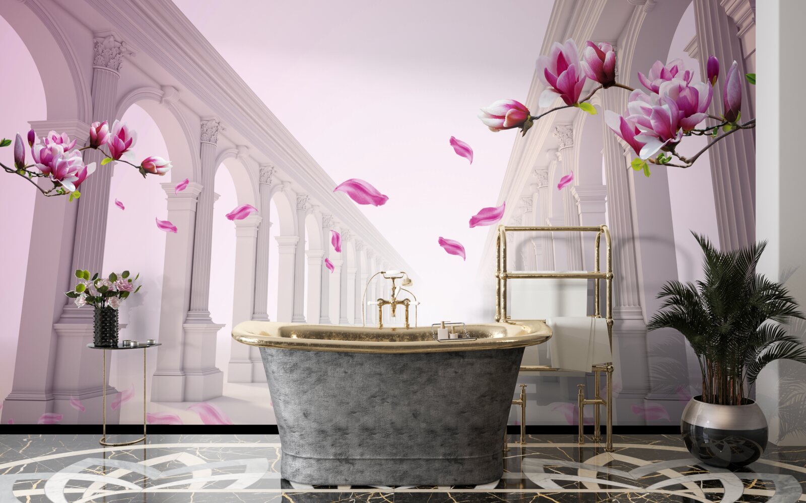 Fototapet magnoliile formează un tunel fără sfârșit, înflorind cu splendoare