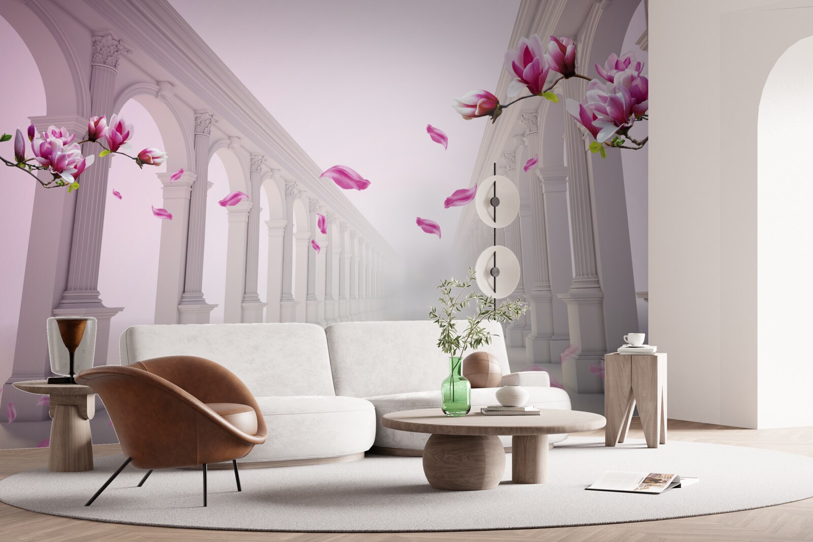 Fototapet magnoliile formează un tunel fără sfârșit, înflorind cu splendoare