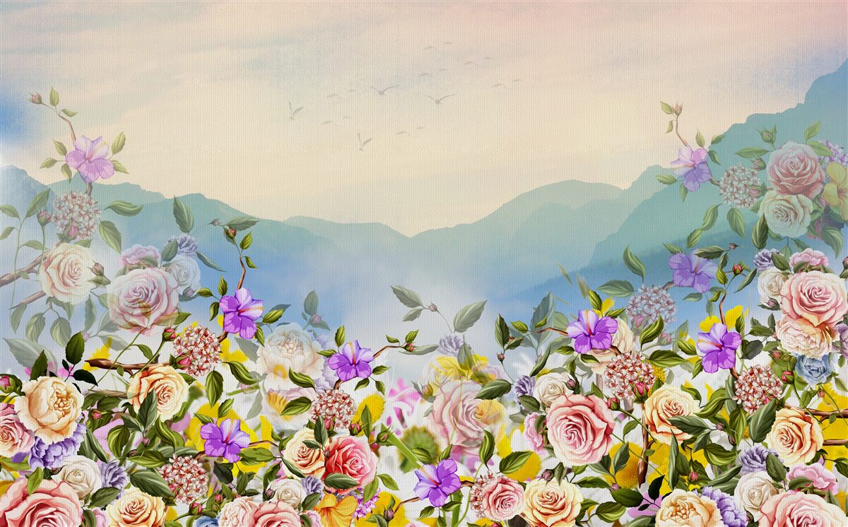 Fototapet mai multe nuanțe de înflorire pe gazon