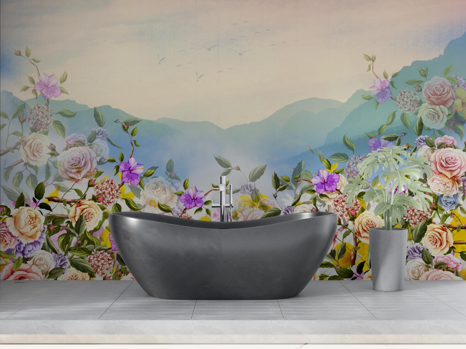 Fototapet mai multe nuanțe de înflorire pe gazon