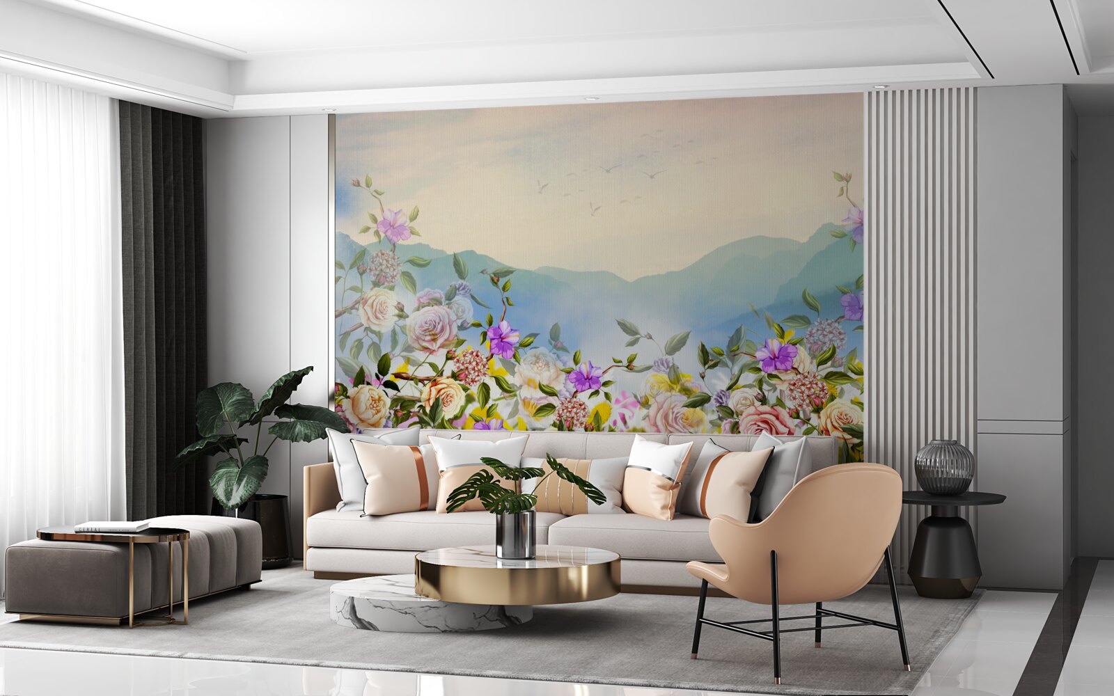 Fototapet mai multe nuanțe de înflorire pe gazon