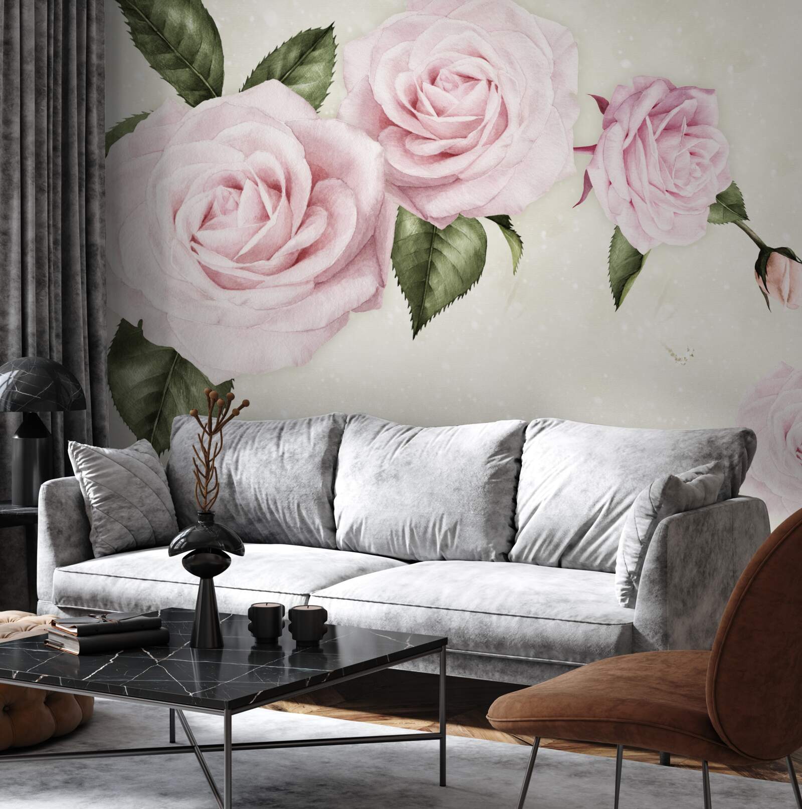 Fototapet trandafiri roz subtili pe un fundal alb