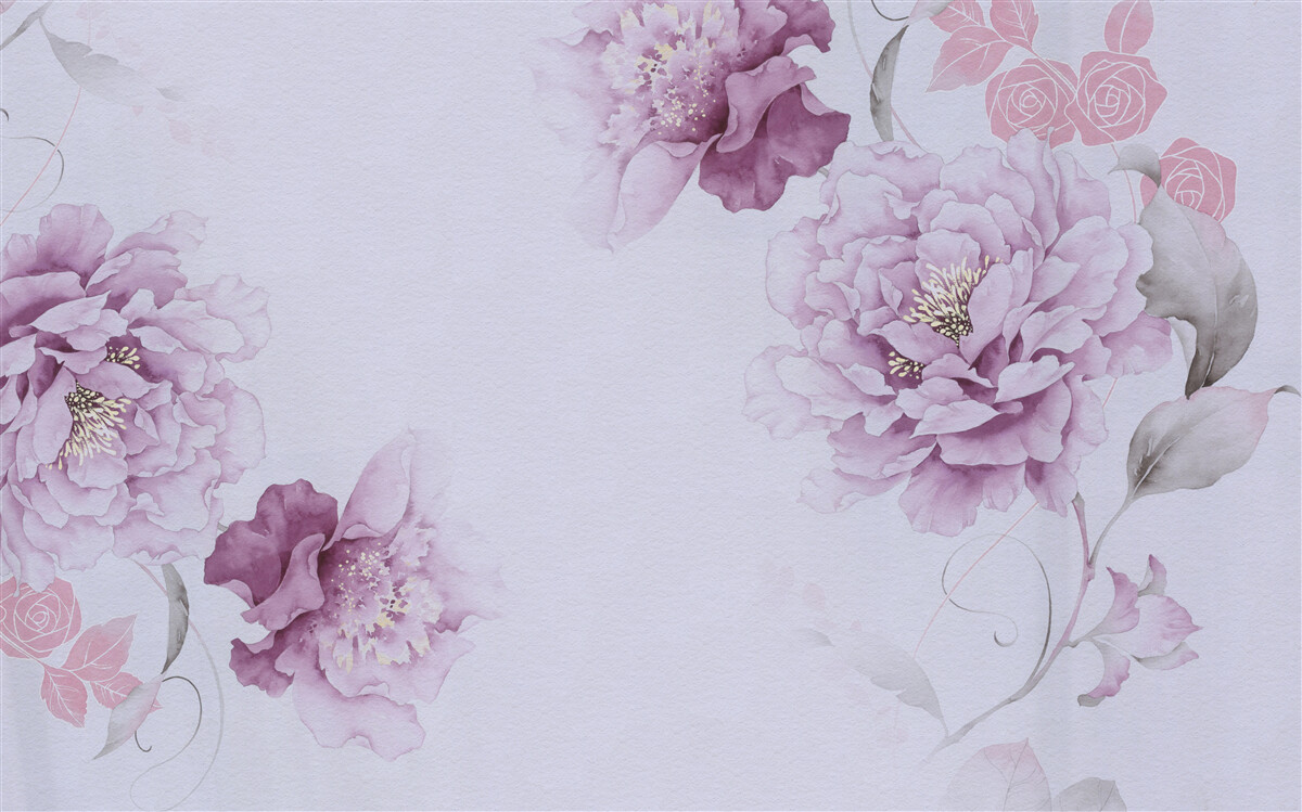 Fototapet flori mari de liliac pe un fundal gri