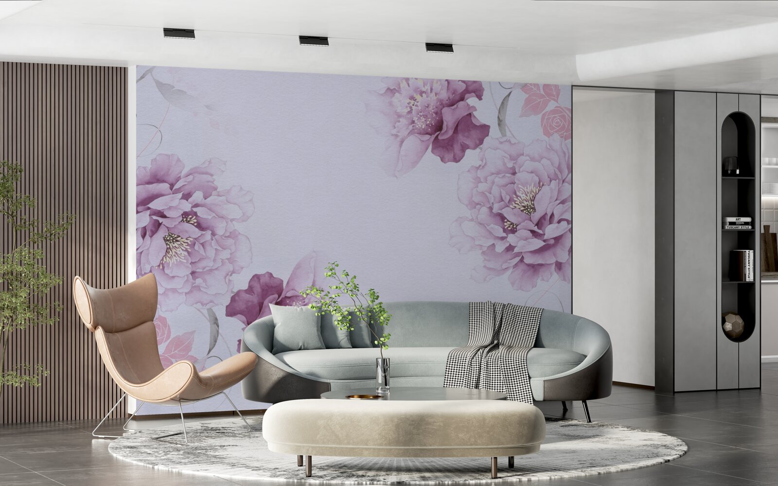 Fototapet flori mari de liliac pe un fundal gri