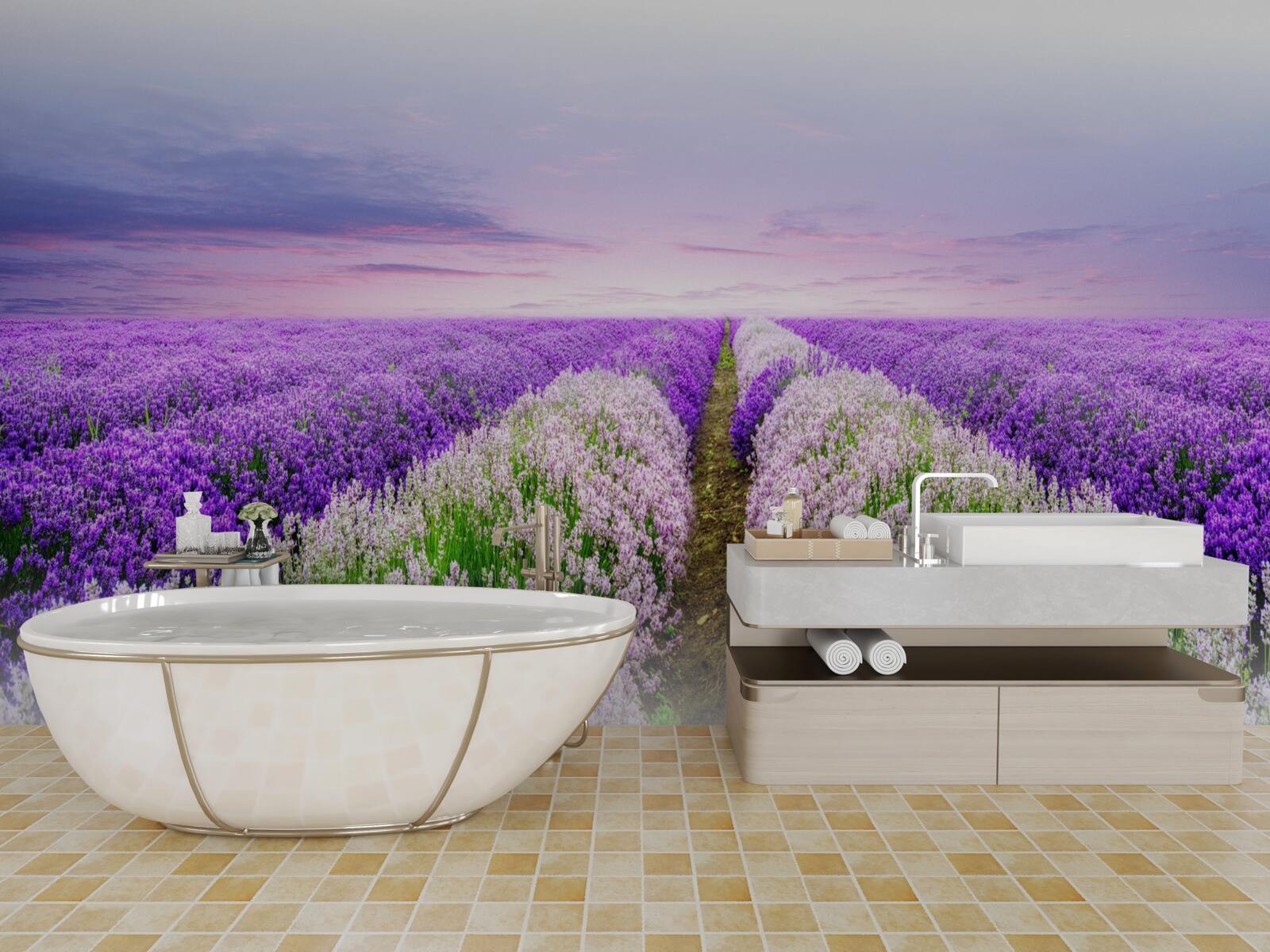 Fototapet câmp cu lavandă parfumată în pajiști