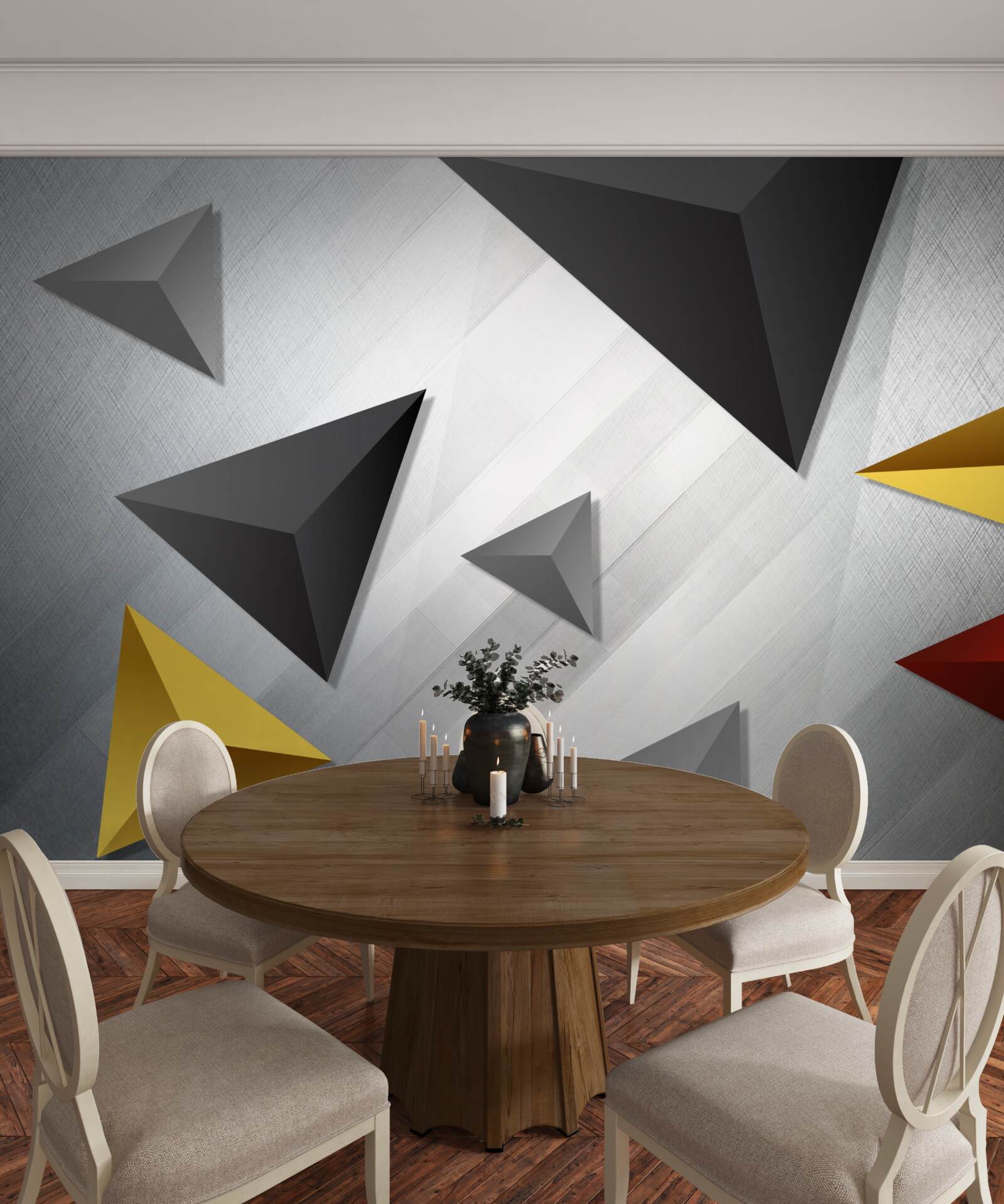 Fototapet triunghiuri de diferite nuanțe plutind în aer