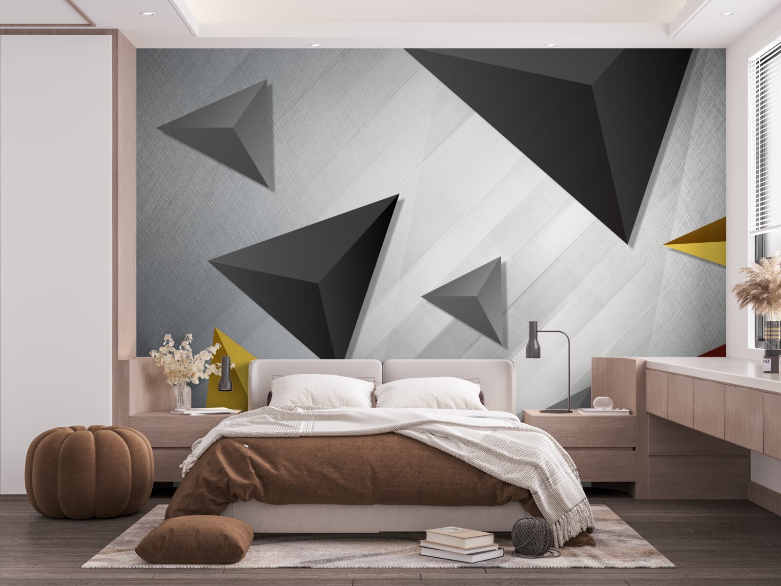 Fototapet triunghiuri de diferite nuanțe plutind în aer