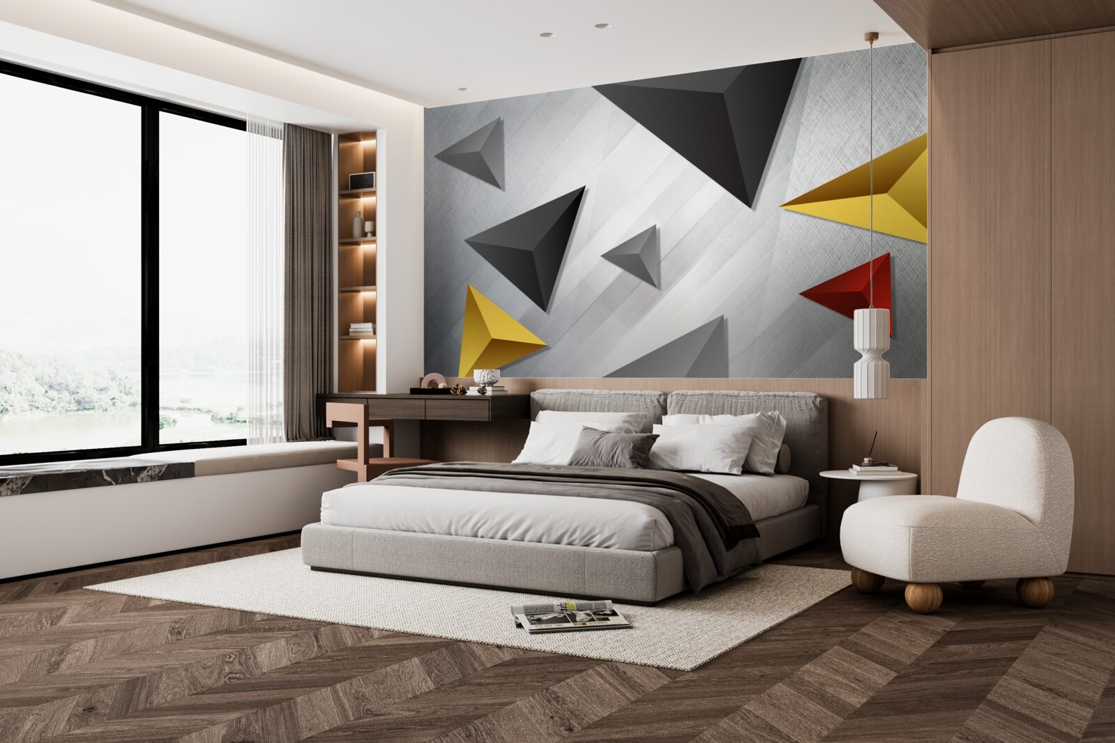 Fototapet triunghiuri de diferite nuanțe plutind în aer