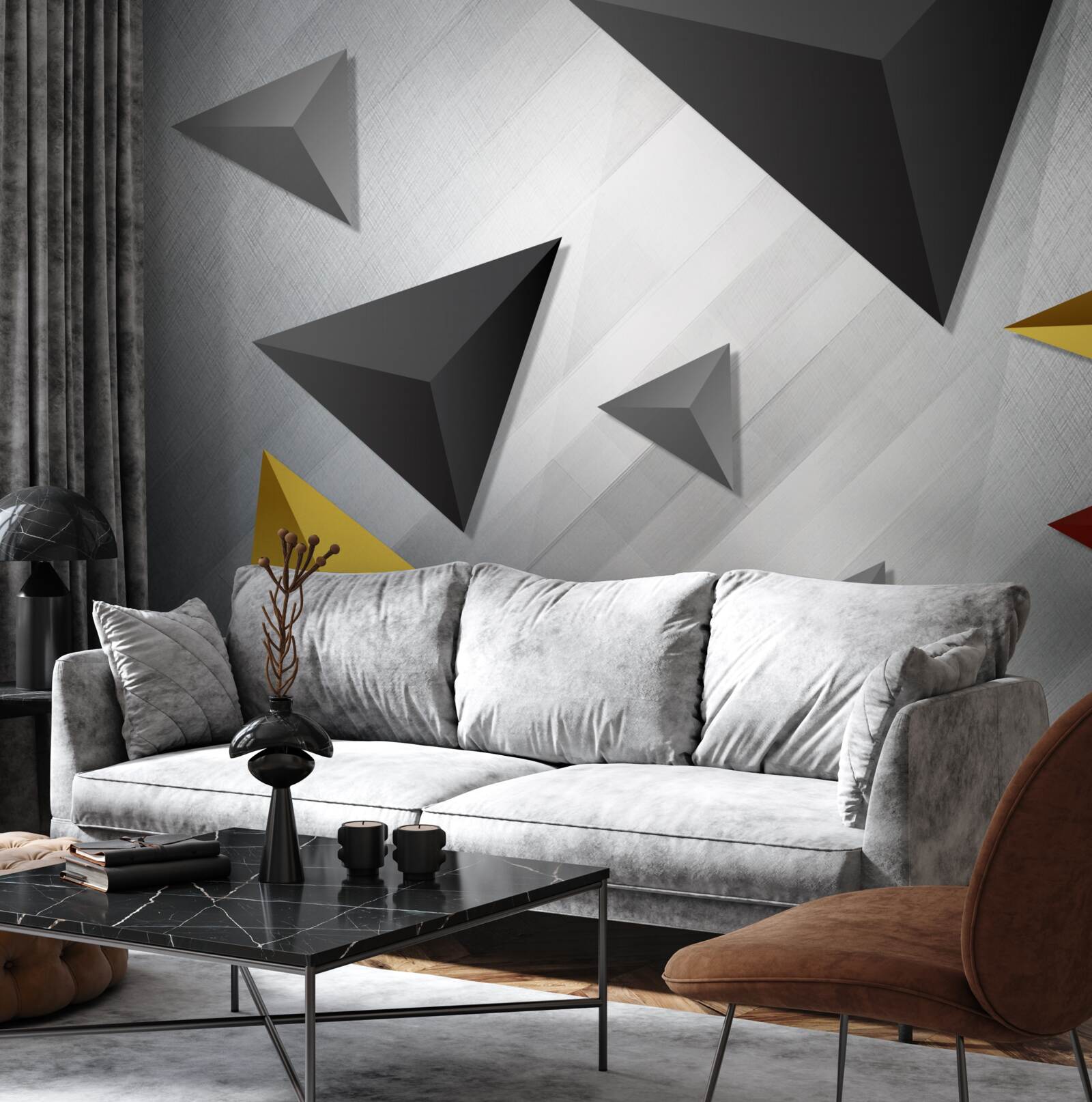 Fototapet triunghiuri de diferite nuanțe plutind în aer