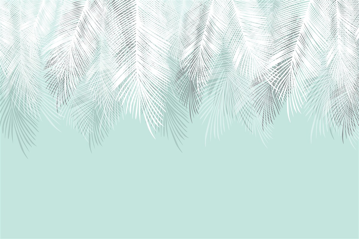 Fototapet frunzele de palmier sunt albe pe un fundal turcoaz