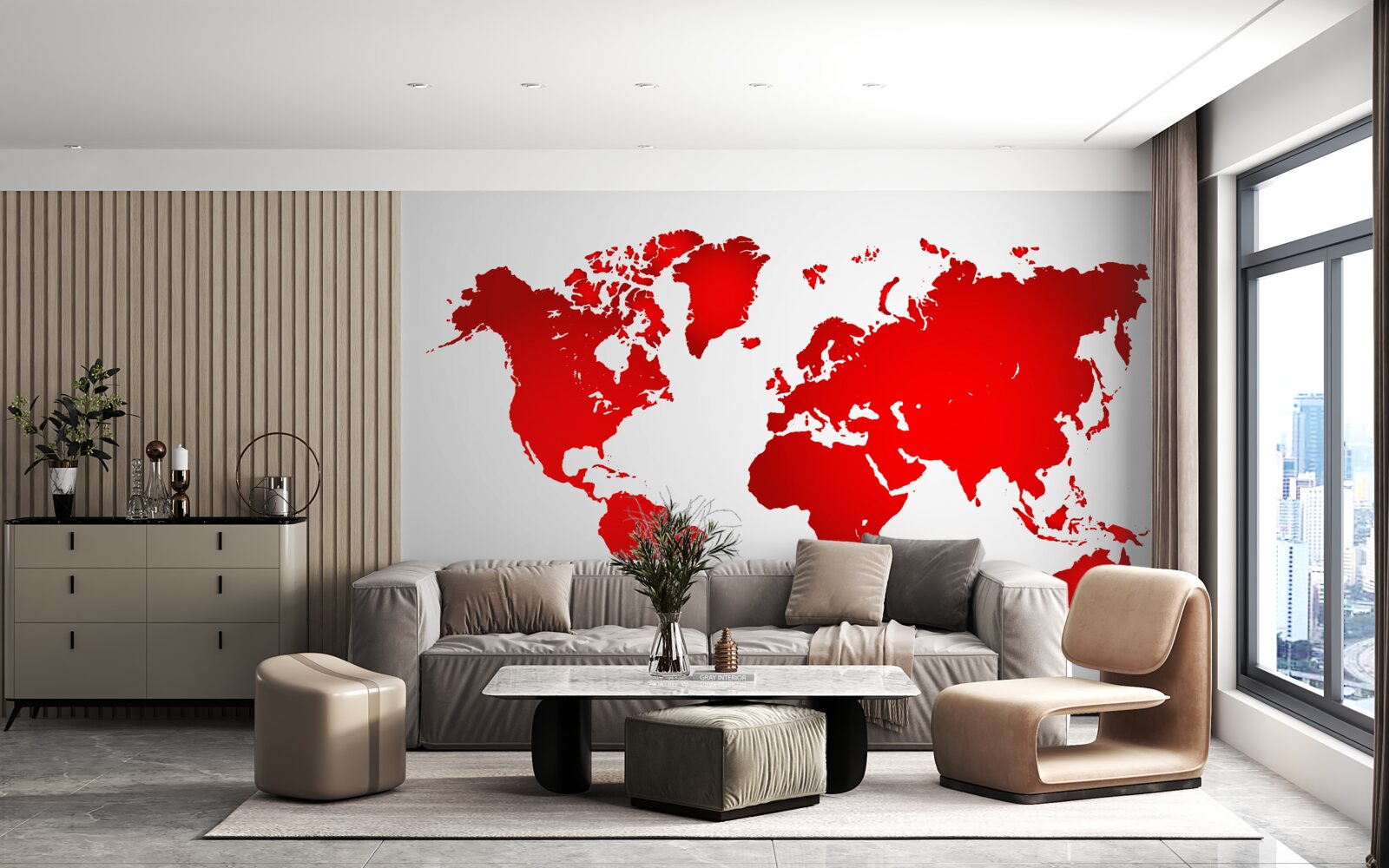 Fototapet harta roșie a lumii
