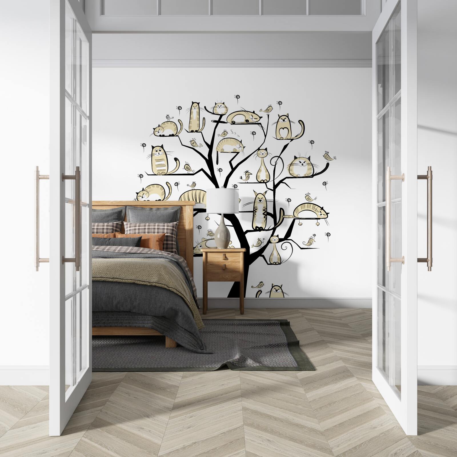 Fototapet pisici pufoase pe crengi de copac