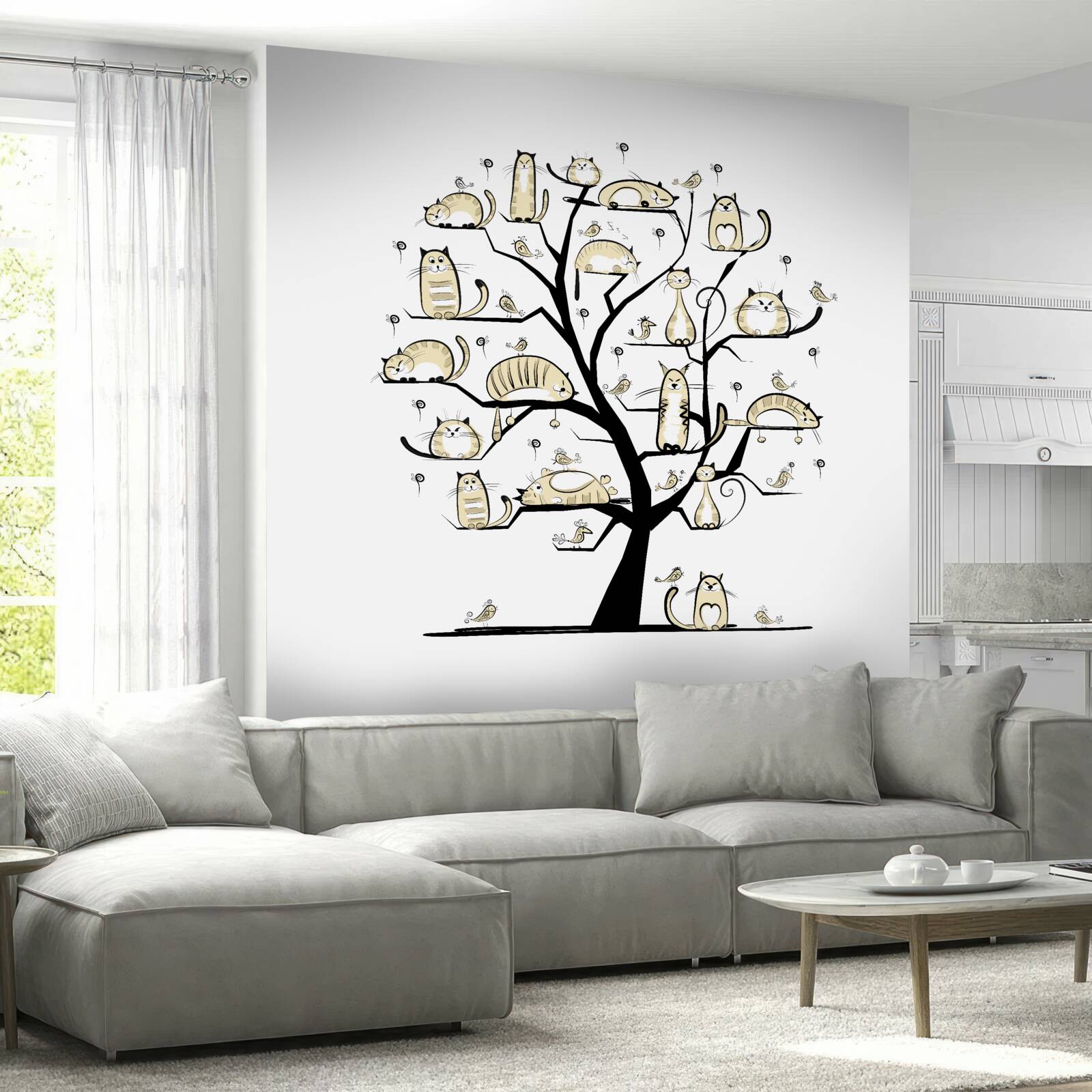 Fototapet pisici pufoase pe crengi de copac