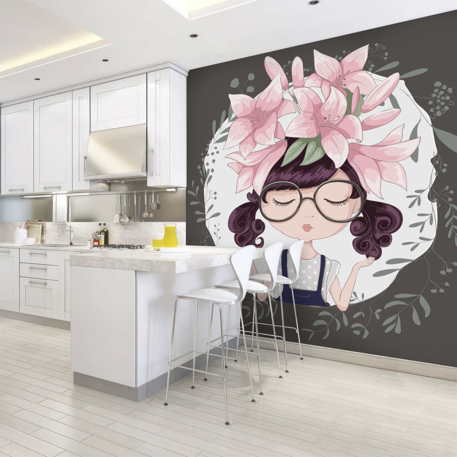 Fototapet fată cu o ghirlandă pe cap