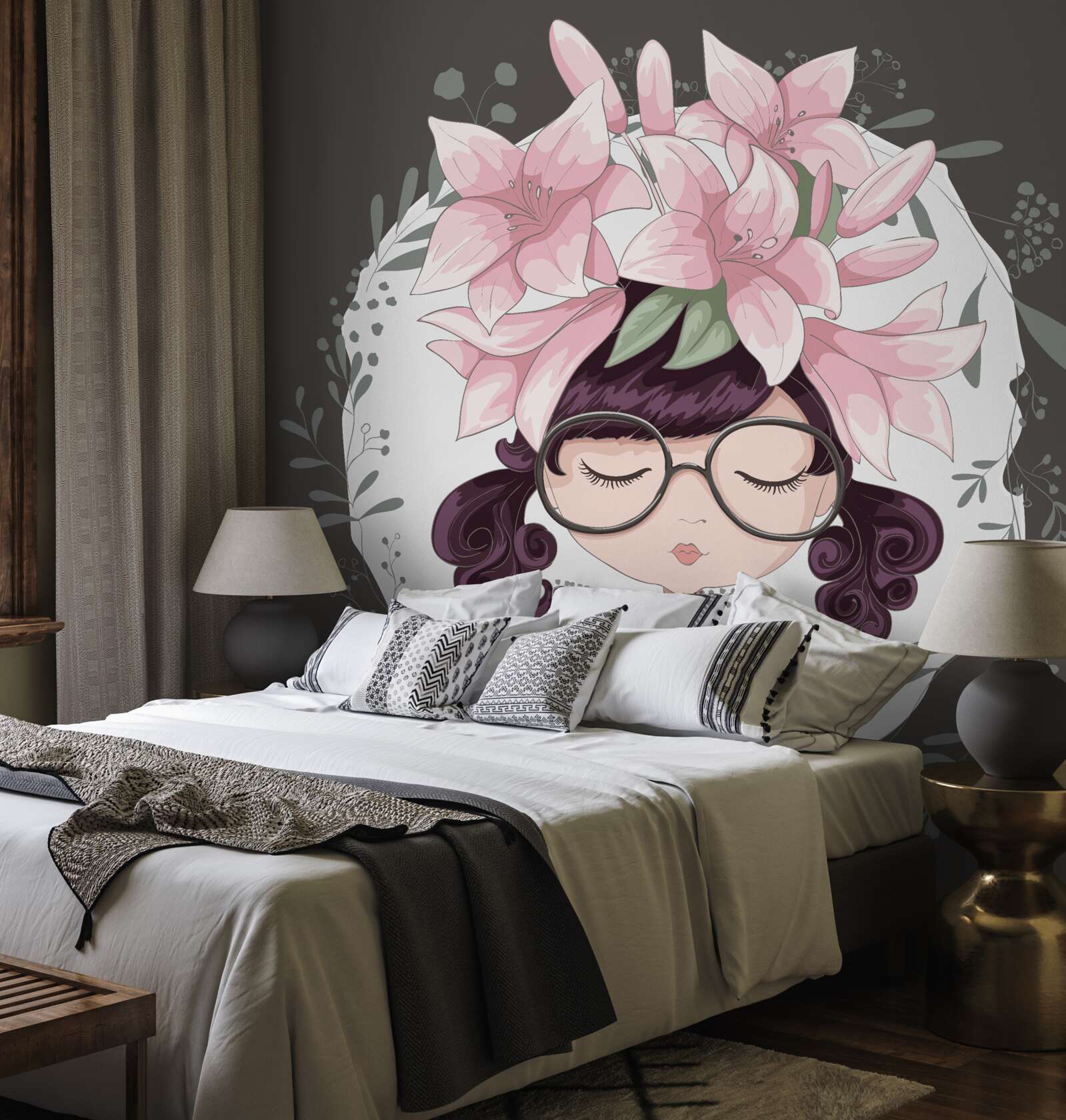 Fototapet fată cu o ghirlandă pe cap