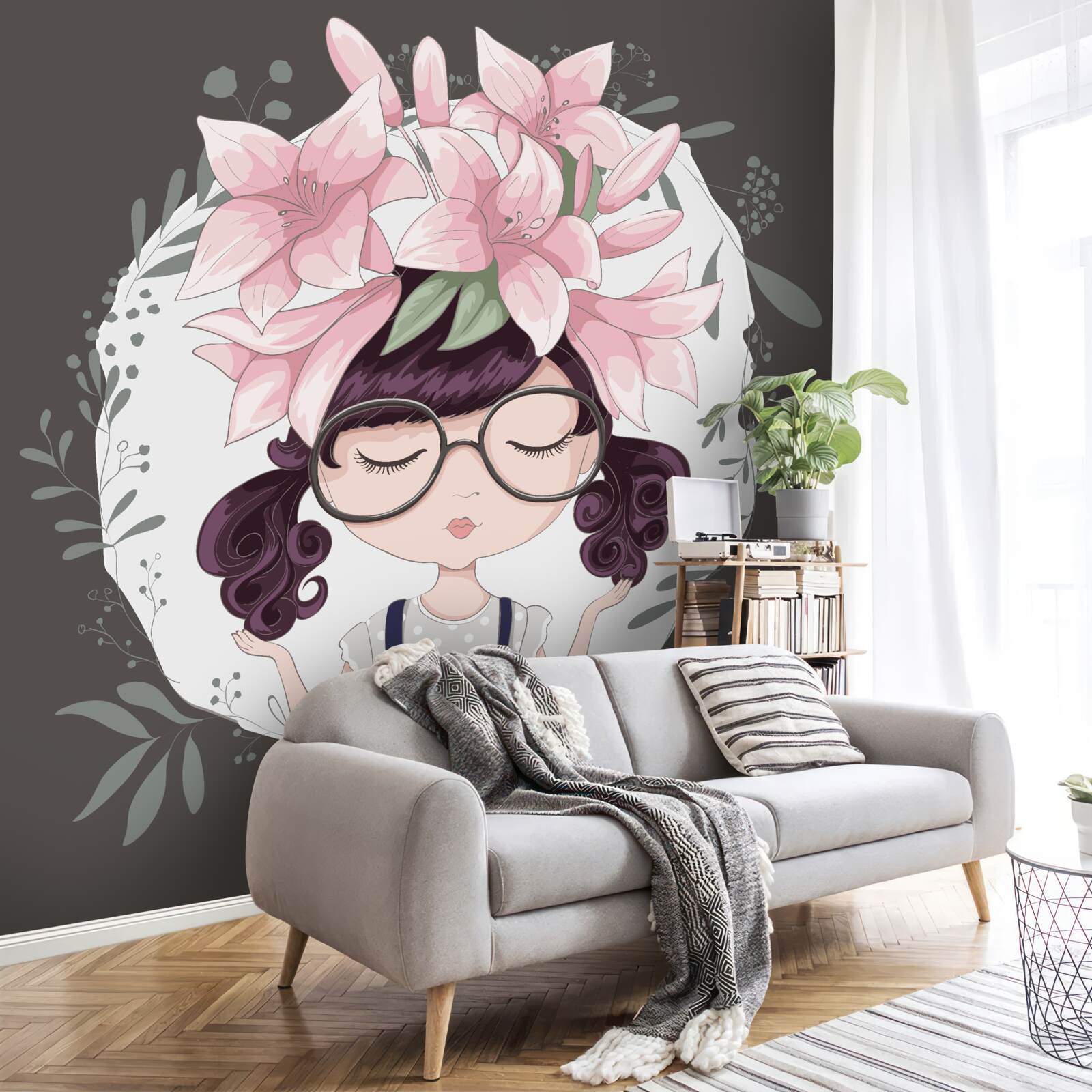 Fototapet fată cu o ghirlandă pe cap