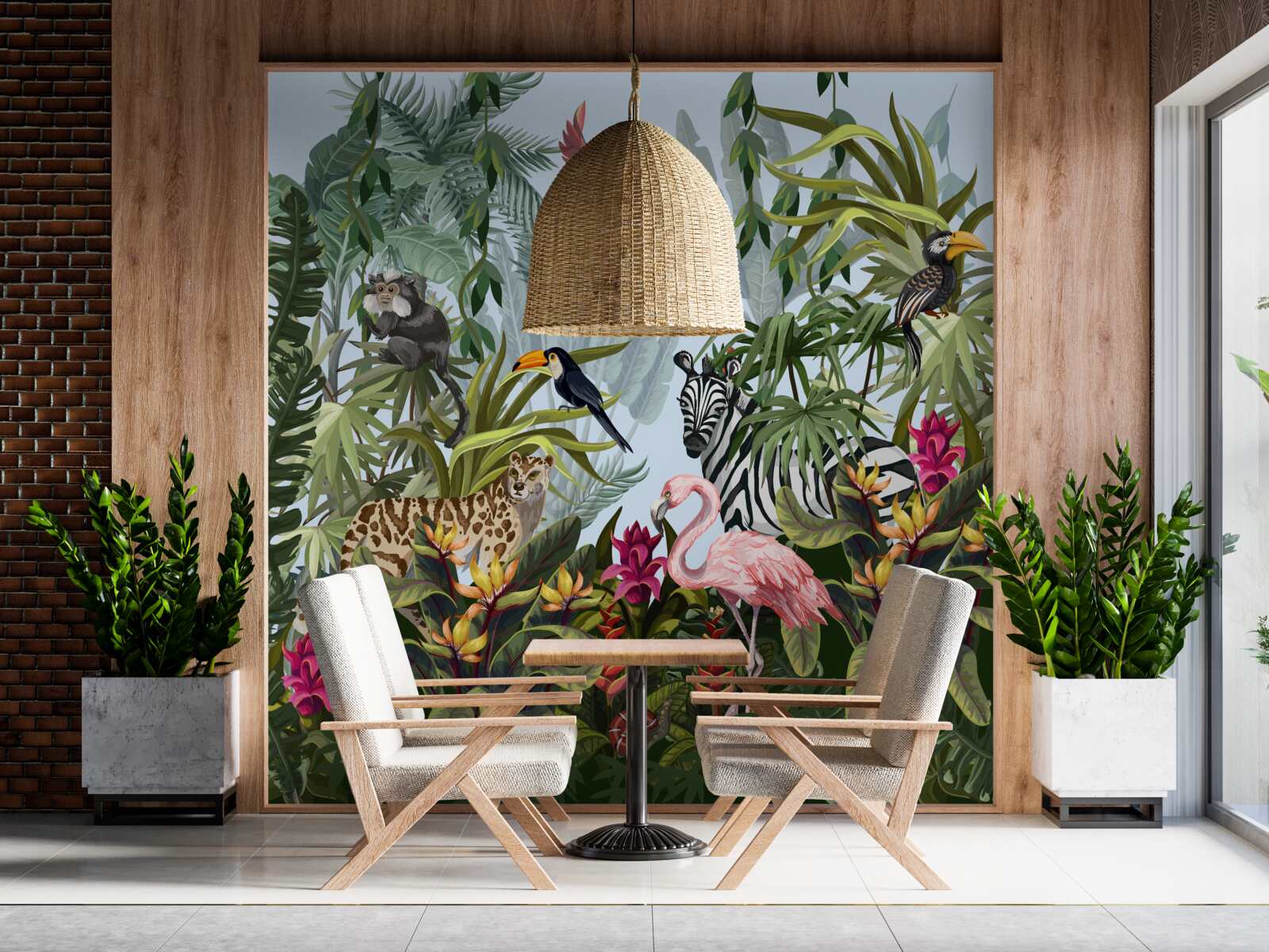 Fototapet vegetație pe timp de zi și animale sălbatice din junglă