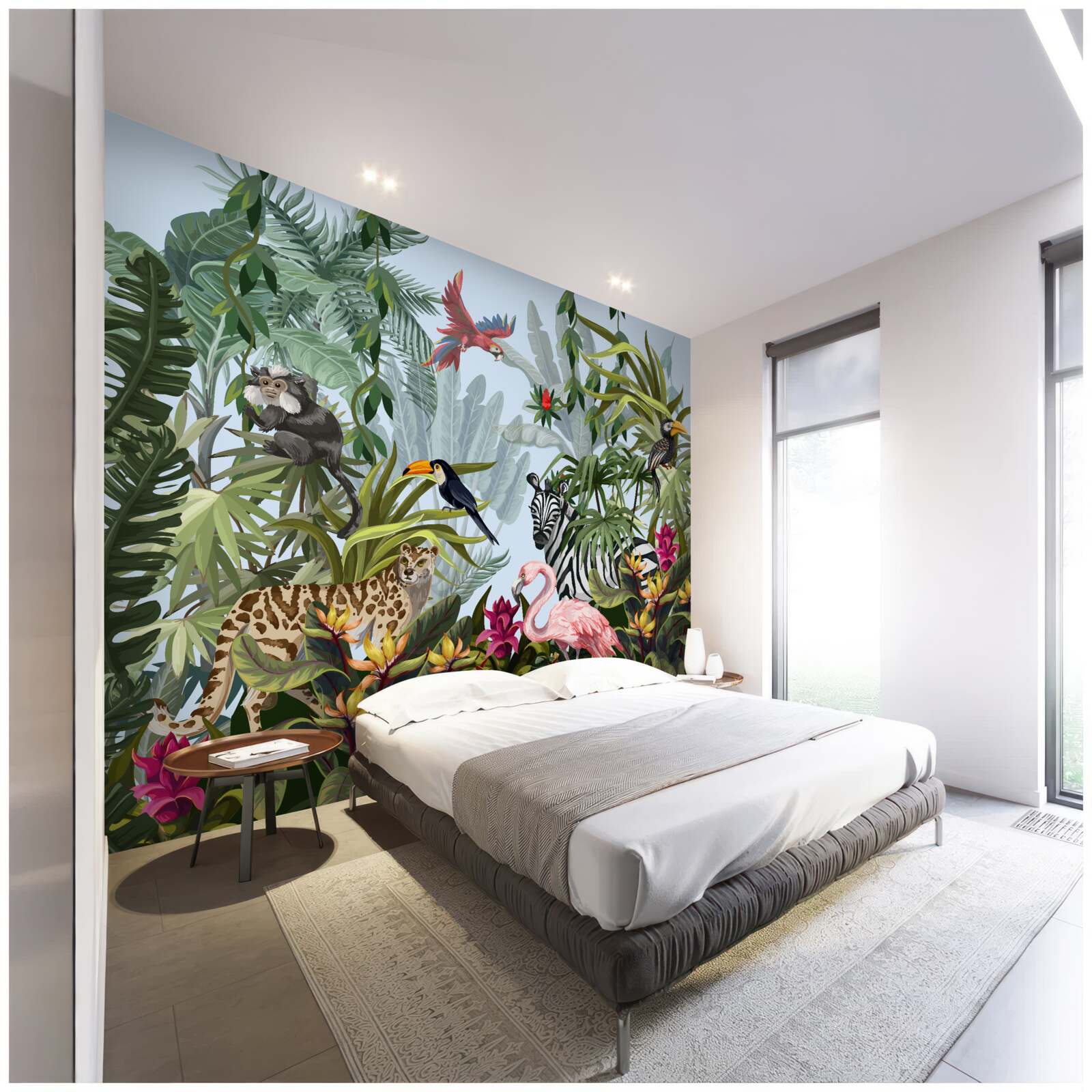 Fototapet vegetație pe timp de zi și animale sălbatice din junglă