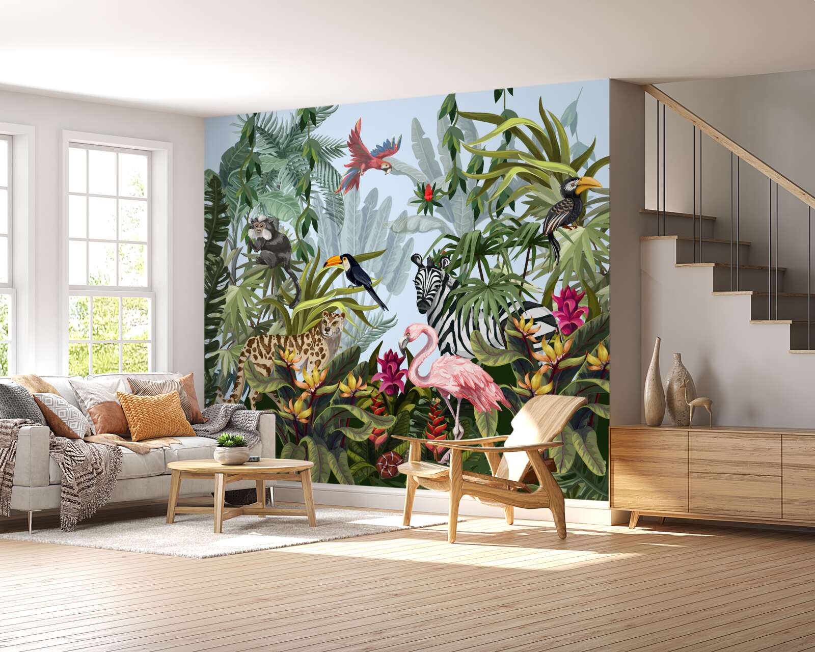 Fototapet vegetație pe timp de zi și animale sălbatice din junglă