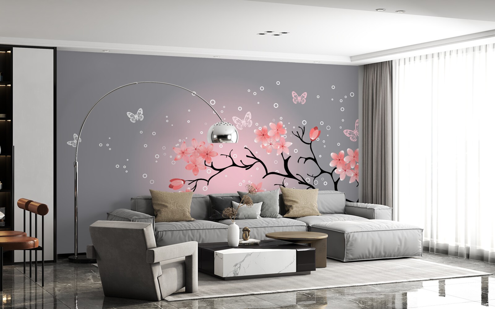 Fototapet fluturi și o ramură de sakura