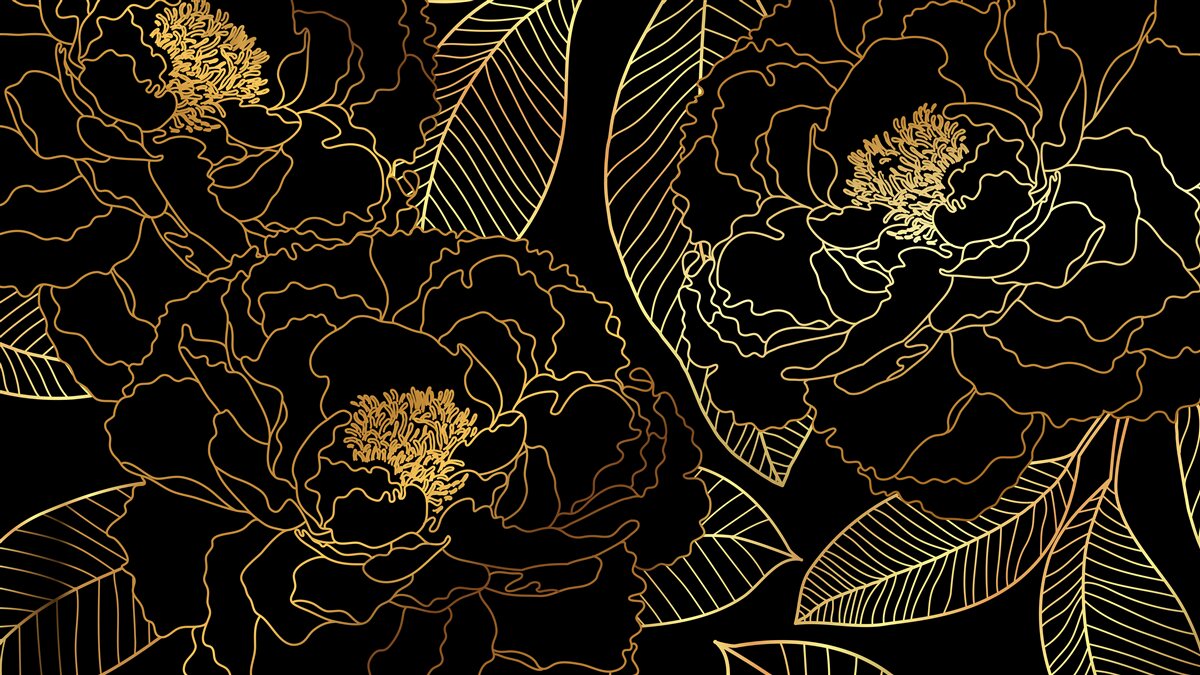 Fototapet Textură de frunze și flori, nuanțată în auriu