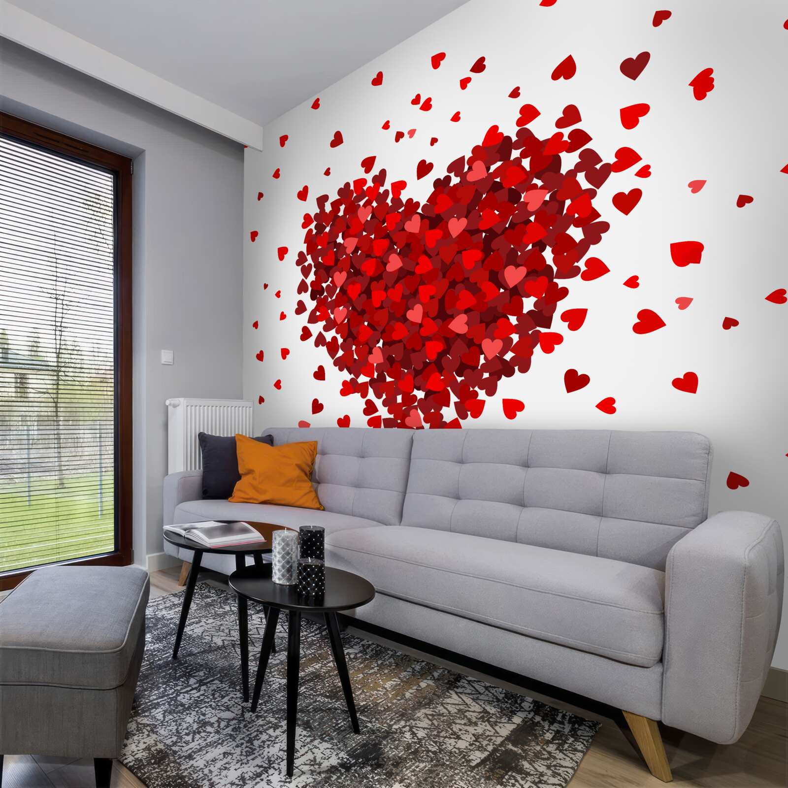 Fototapet o inimă făcută din inimi roșii