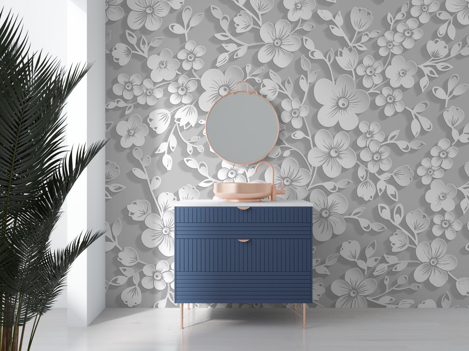 Fototapet fundal punctat cu flori albe subțiri