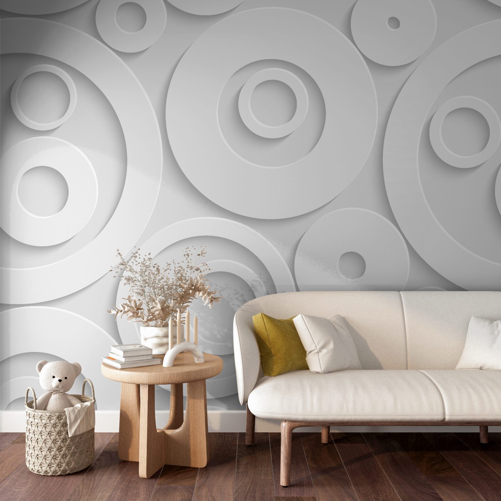 Fototapet modele circulare albe