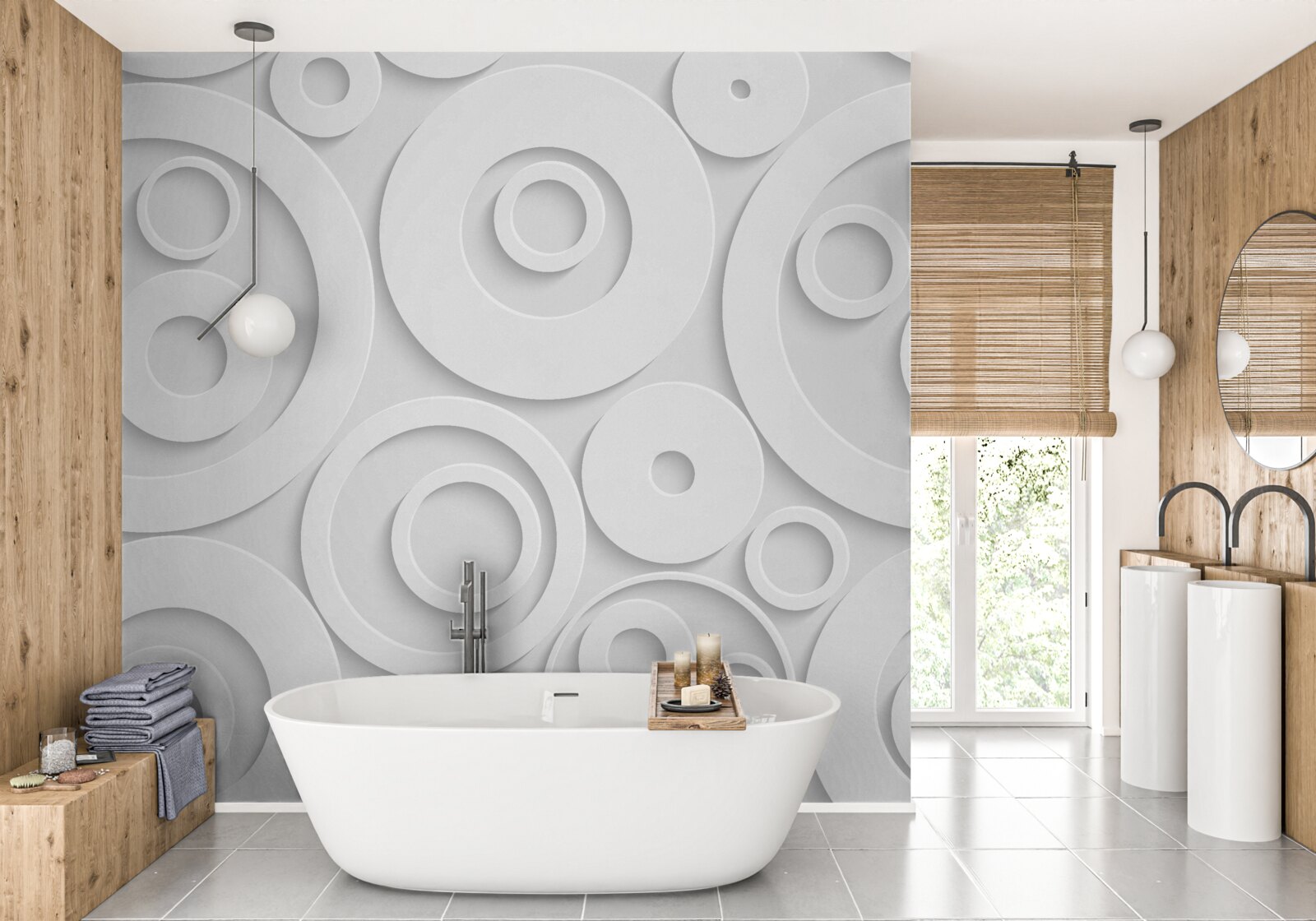 Fototapet modele circulare albe