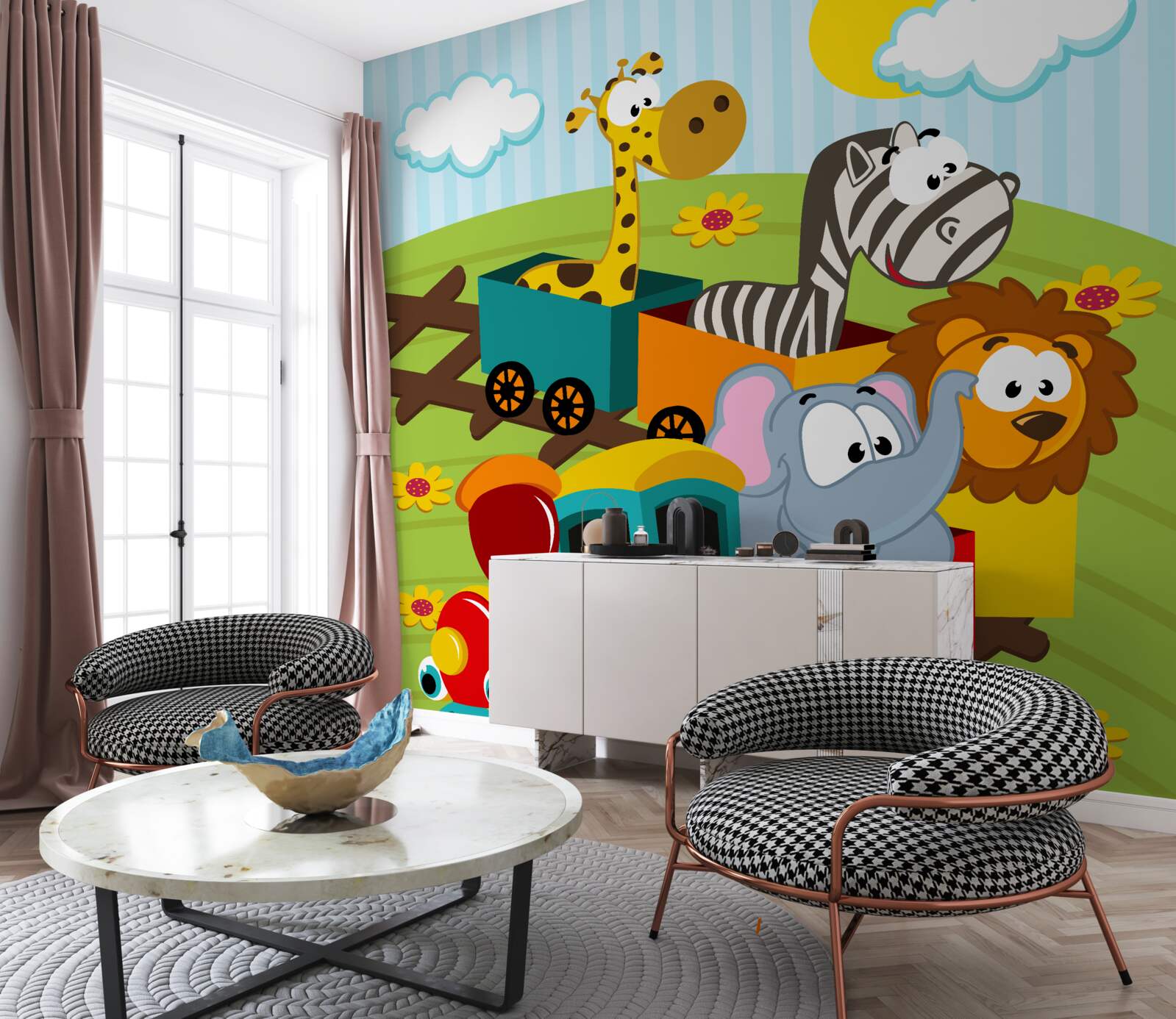 Fototapet creaturi drăguțe pe tren