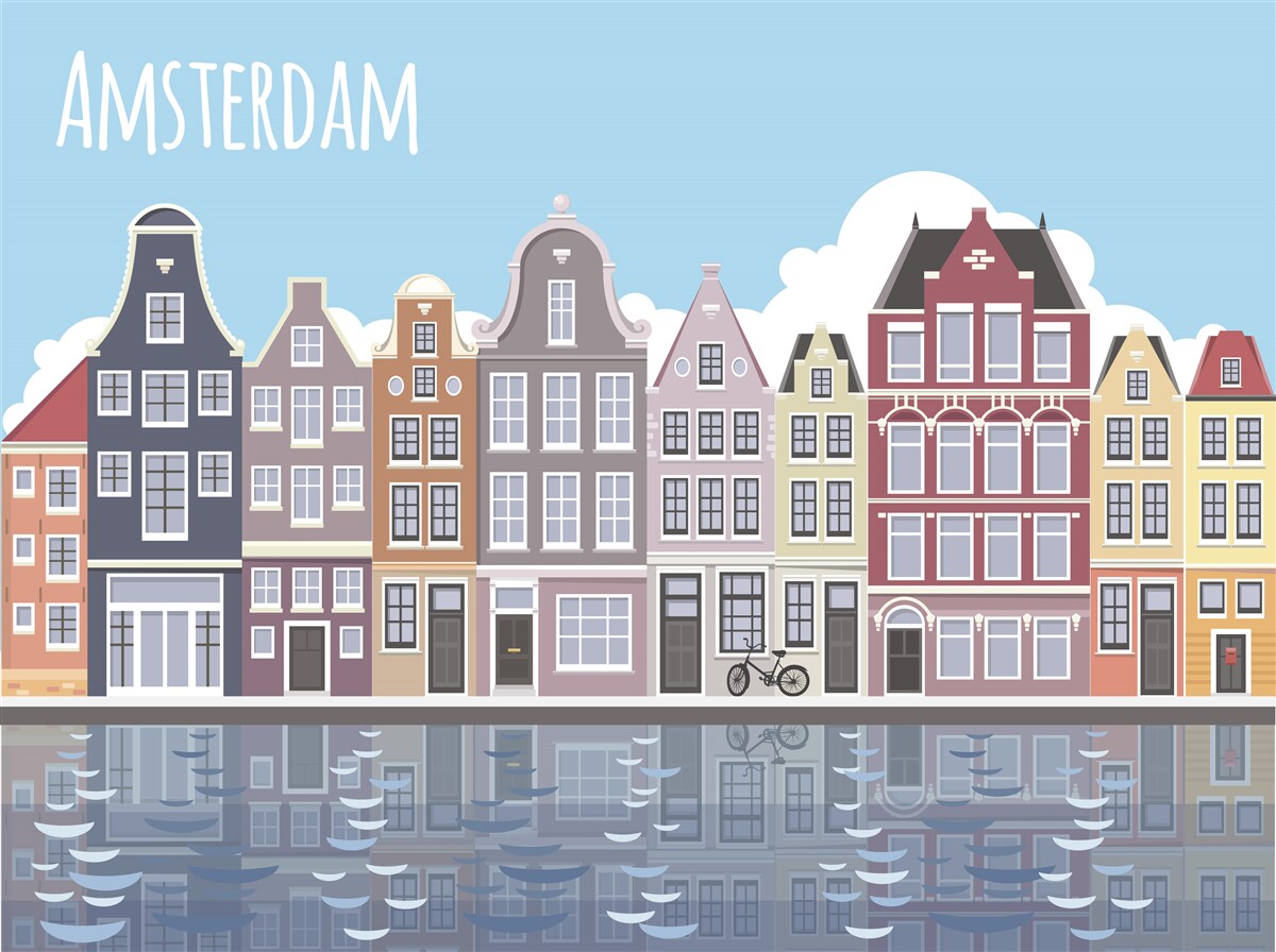 Fototapet reflecție a Amsterdamului în apă