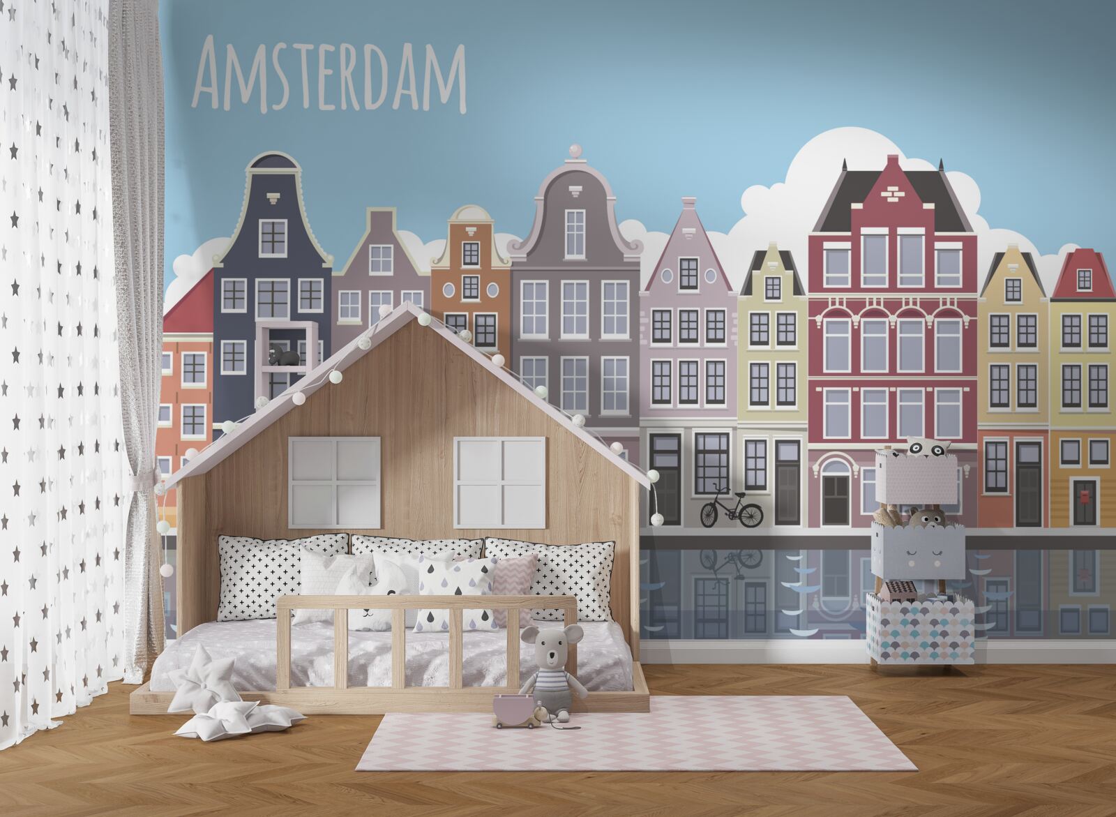 Fototapet reflecție a Amsterdamului în apă