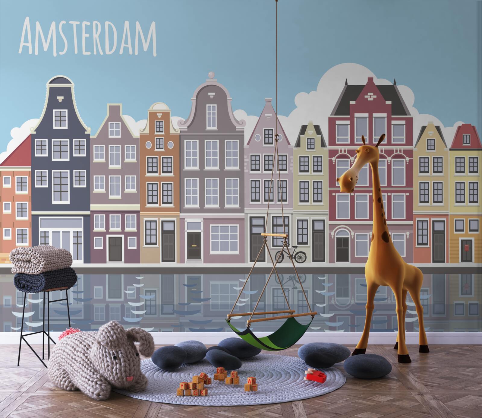 Fototapet reflecție a Amsterdamului în apă