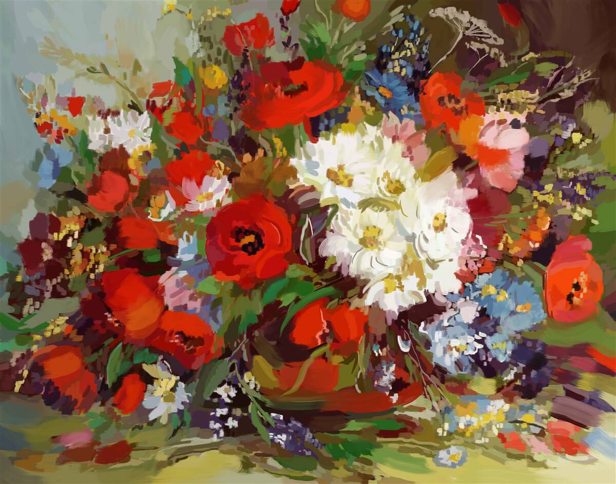 Fototapet compoziția florilor colectate de pe pajiștile de vară