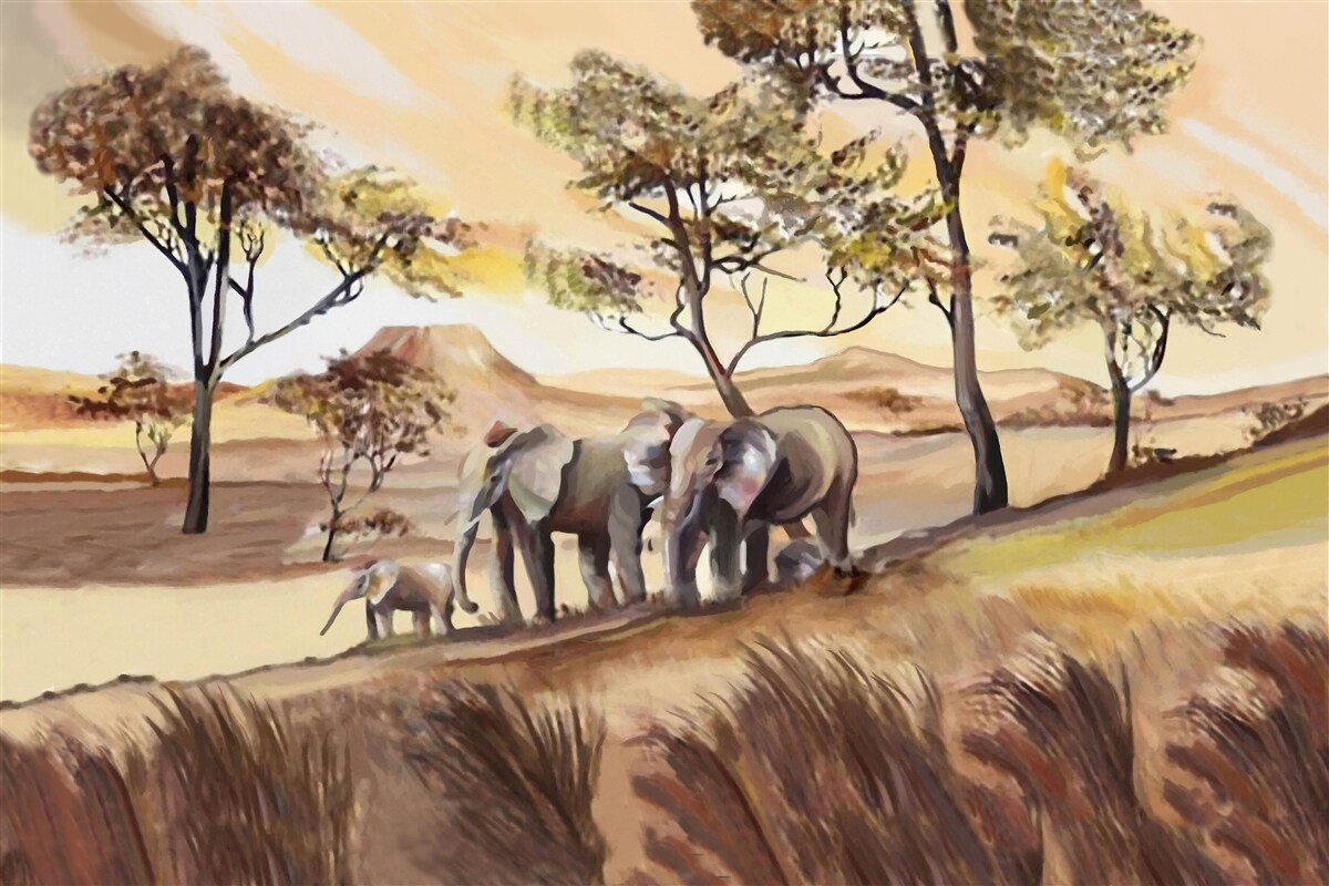 Fototapet excursie de familie elefant