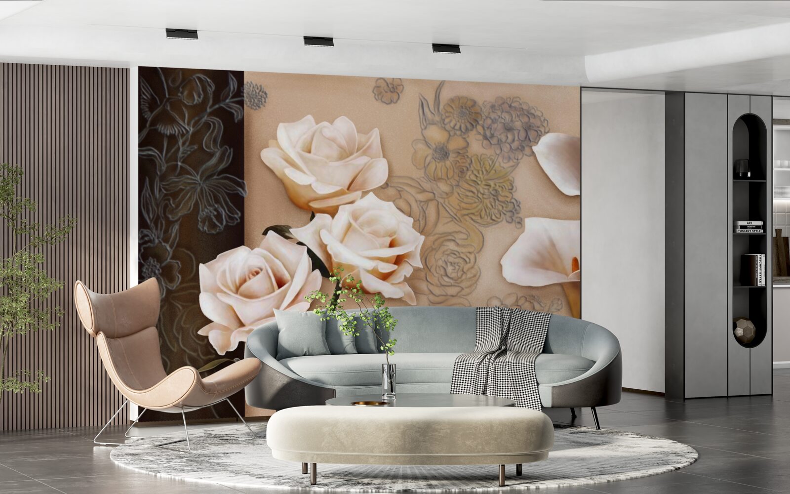 Fototapet lalele, callae și trandafiri în bej