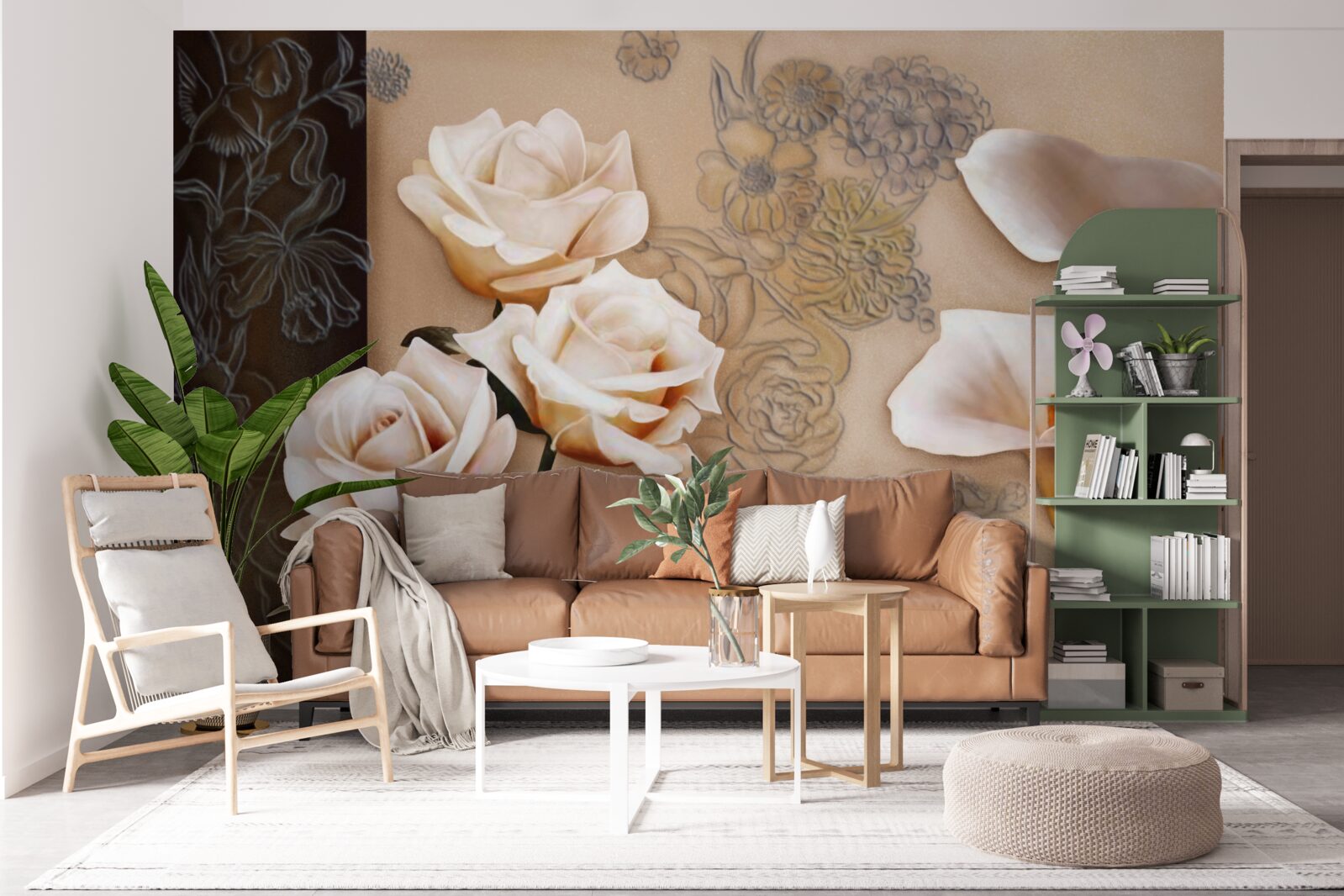 Fototapet lalele, callae și trandafiri în bej