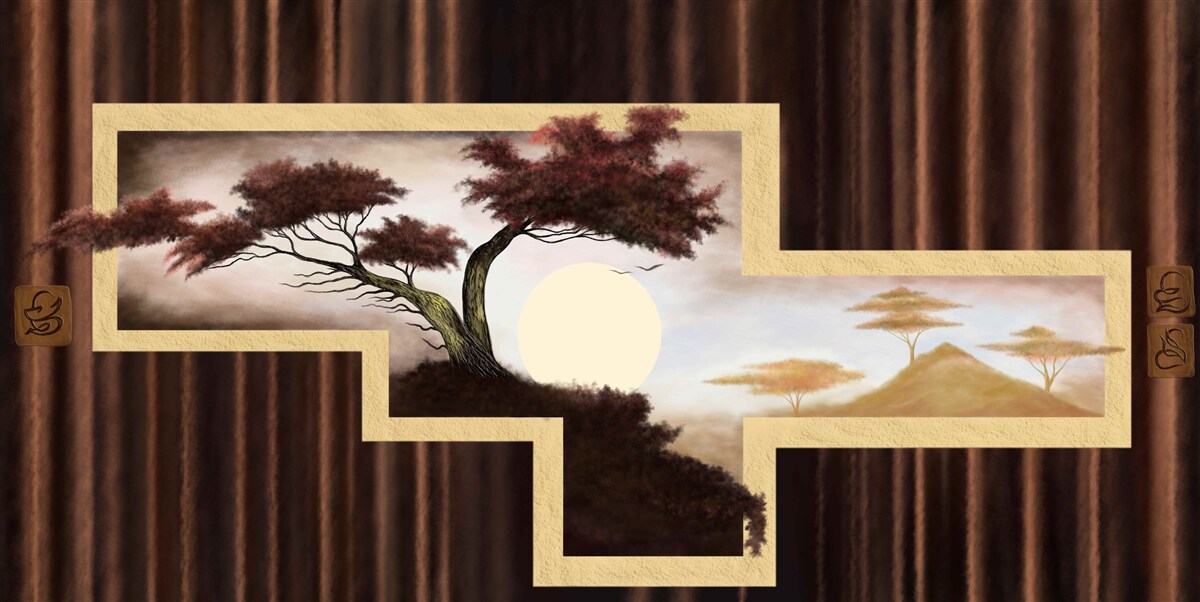 Fototapet răsărit de soare peste bonsai vechi