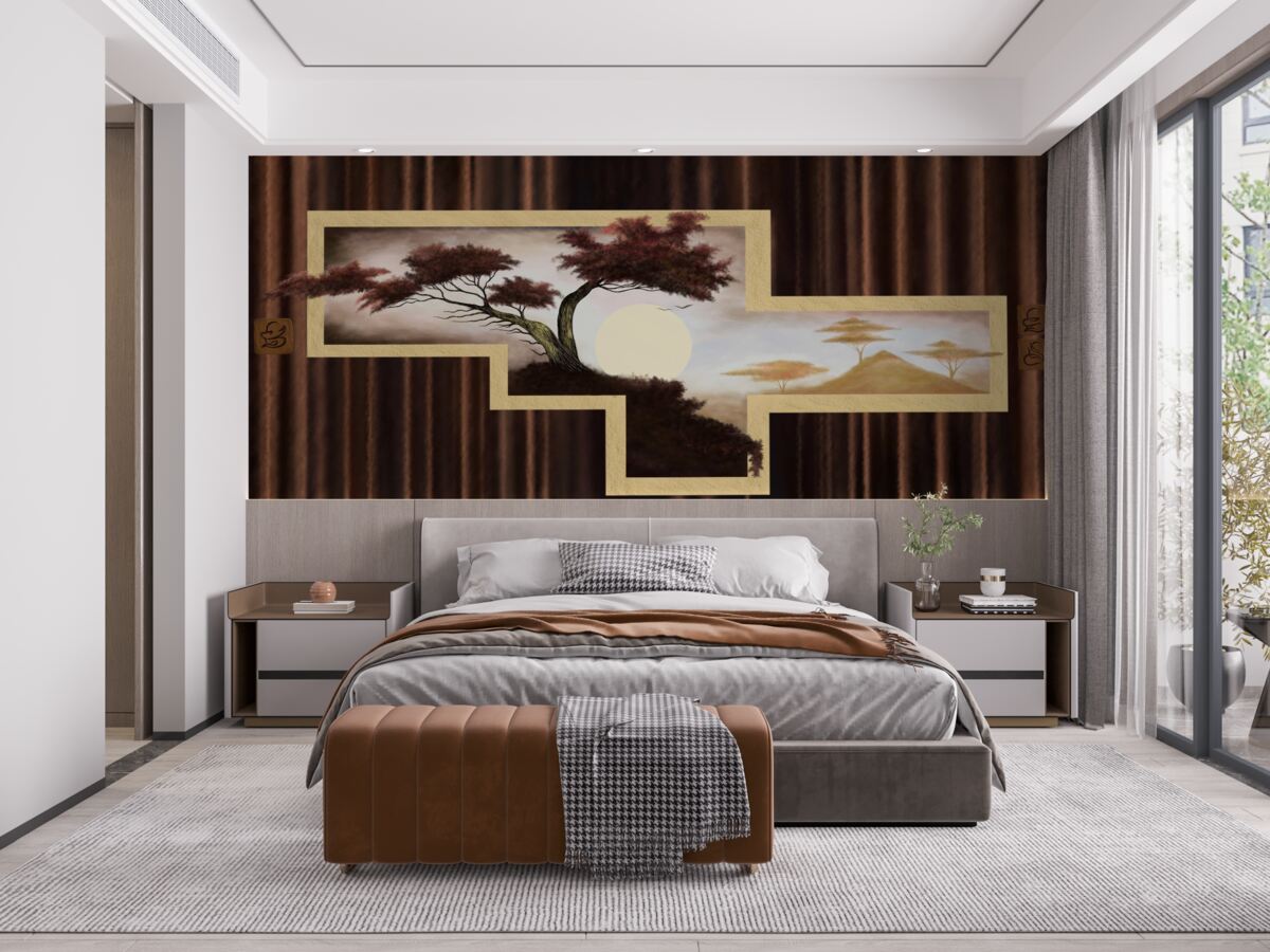 Fototapet răsărit de soare peste bonsai vechi