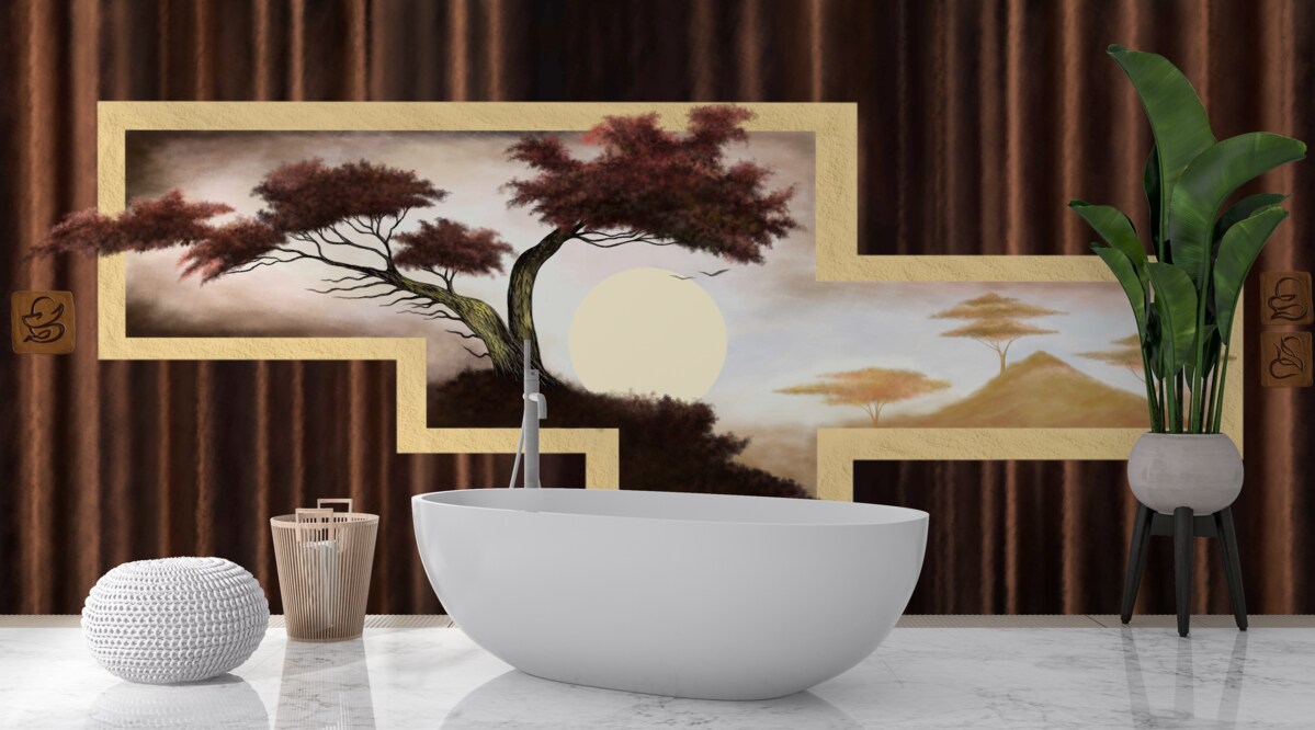 Fototapet răsărit de soare peste bonsai vechi