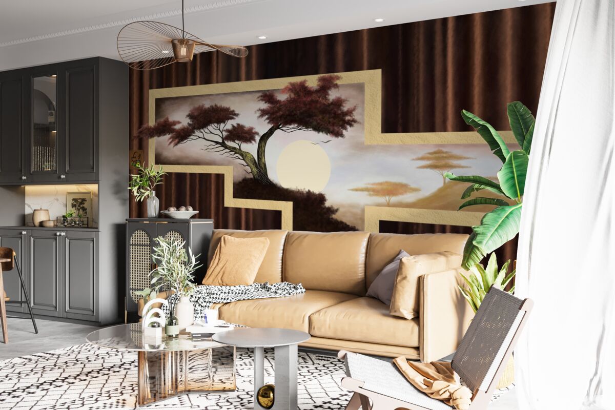 Fototapet răsărit de soare peste bonsai vechi