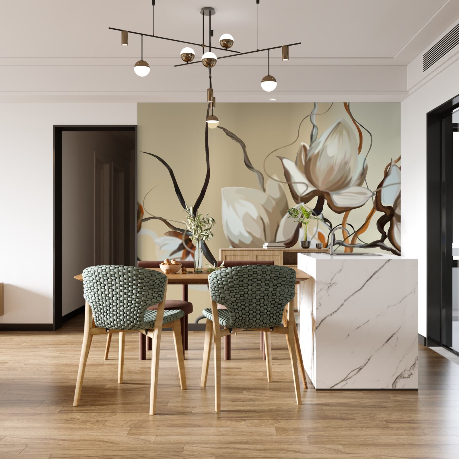 Fototapet ramuri de magnolie care înfloresc alb