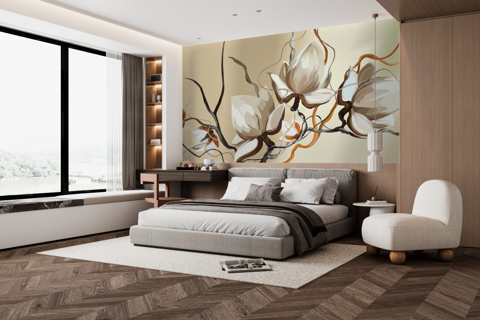 Fototapet ramuri de magnolie care înfloresc alb