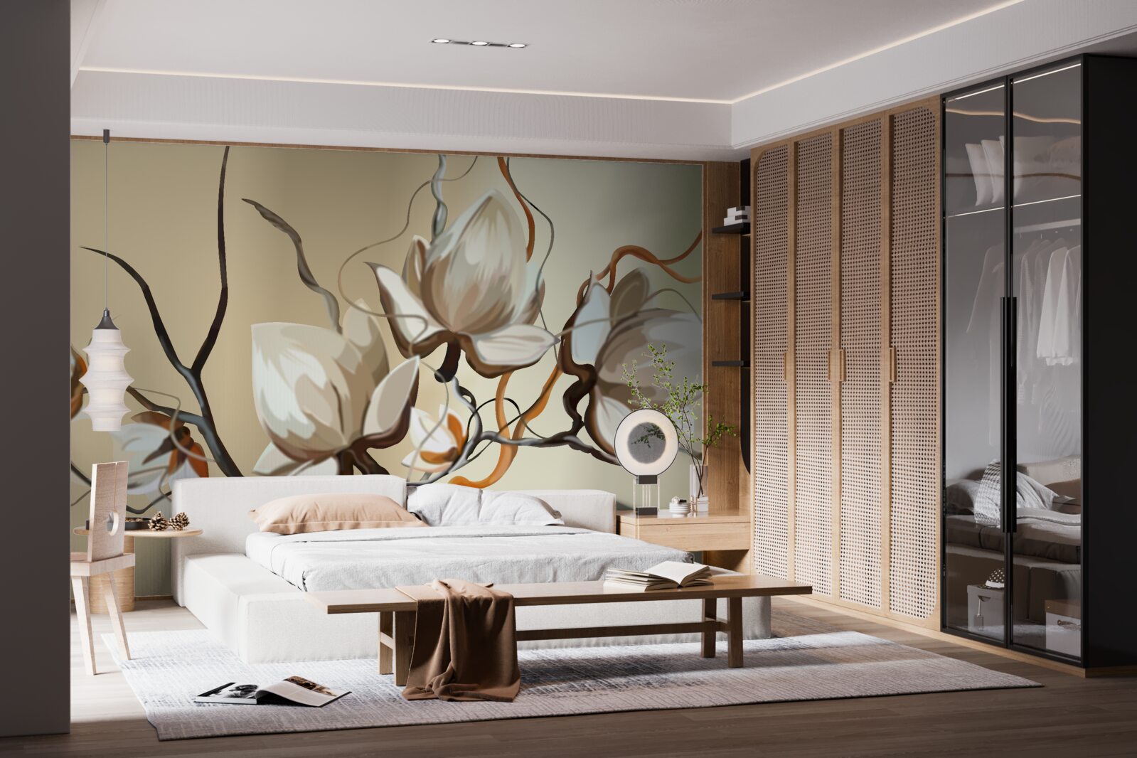 Fototapet ramuri de magnolie care înfloresc alb