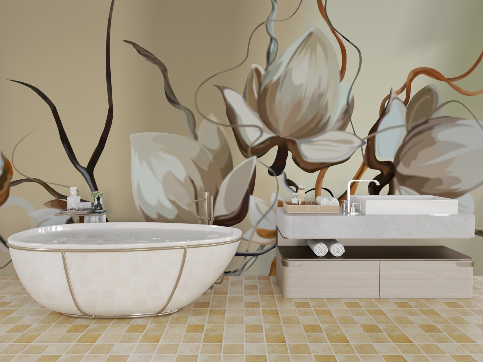 Fototapet ramuri de magnolie care înfloresc alb