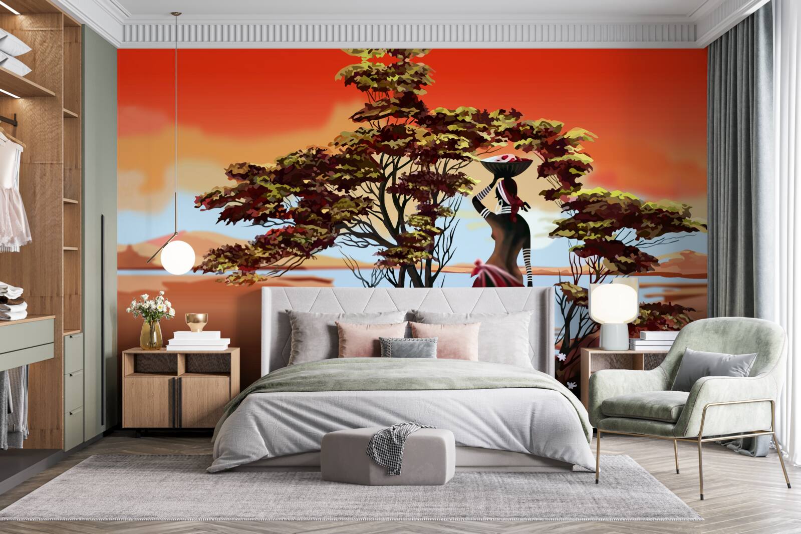 Fototapet doamnă într-o oază din africa