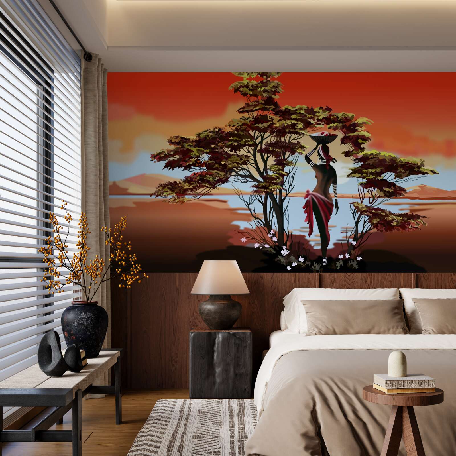 Fototapet doamnă într-o oază din africa