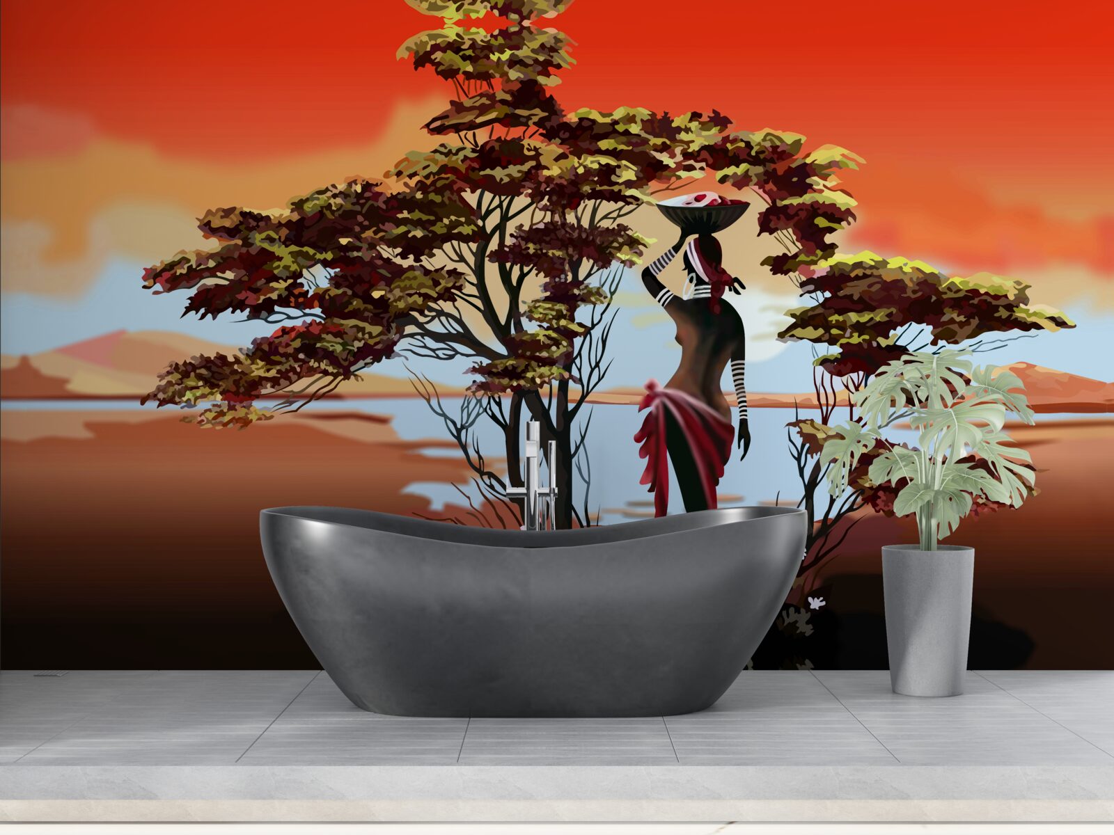 Fototapet doamnă într-o oază din africa