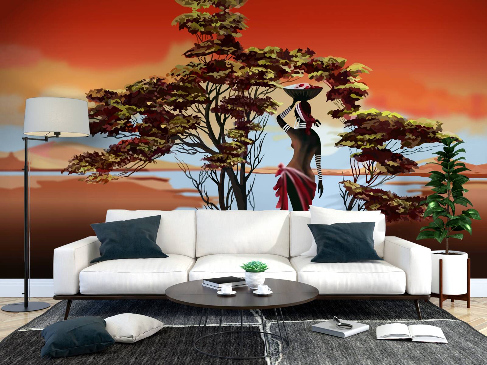 Fototapet doamnă într-o oază din africa